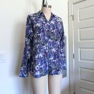 Coldwater Creek Silk Blend Abstract Floral Button-Down Blouse (M)